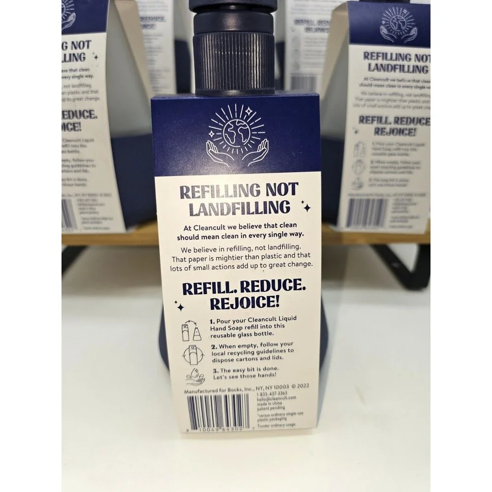 6x Clean Cult Hand Soap Dispenser Glass Bottle 12oz Refillable Midnight Blue NEW